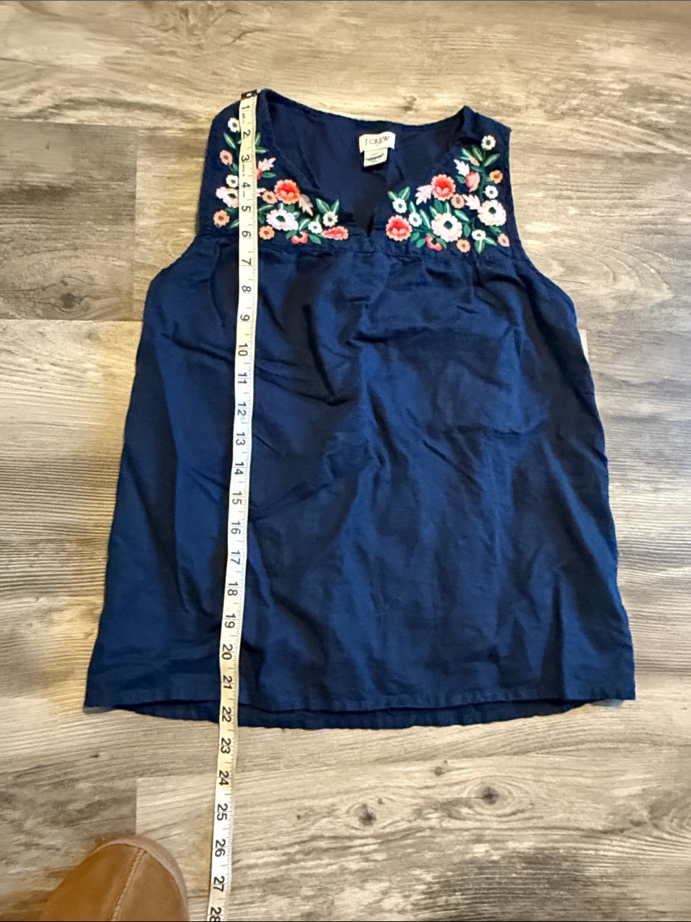 J. Crew Navy Sleeveless Top with Multicolor Floral Embroidery - Picture 3 of 3